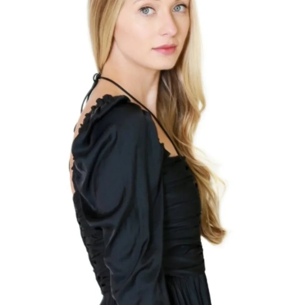 NWOT Ulla Johnson Mirelle Black Ruched Peplum Noir Blouse M $395